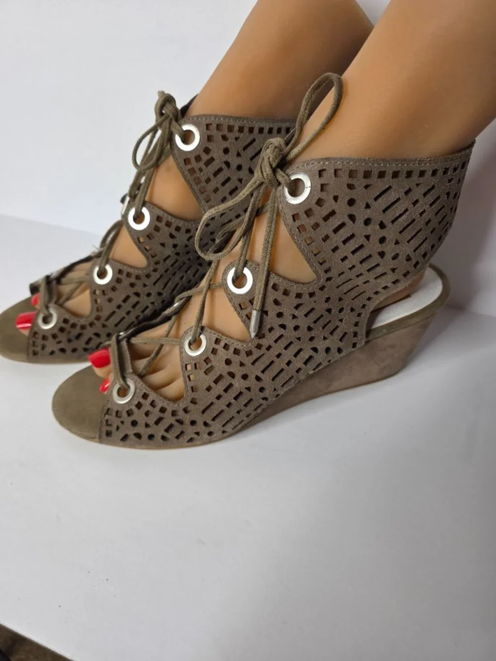 Dolce Vita Lara Perforated Lace Up Wedge Bootie, Size 9